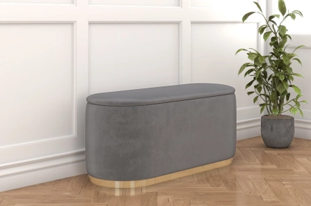 Jasnoszary owalny puf ze schowkiem Dancan SCARLETT na złotej podstawie