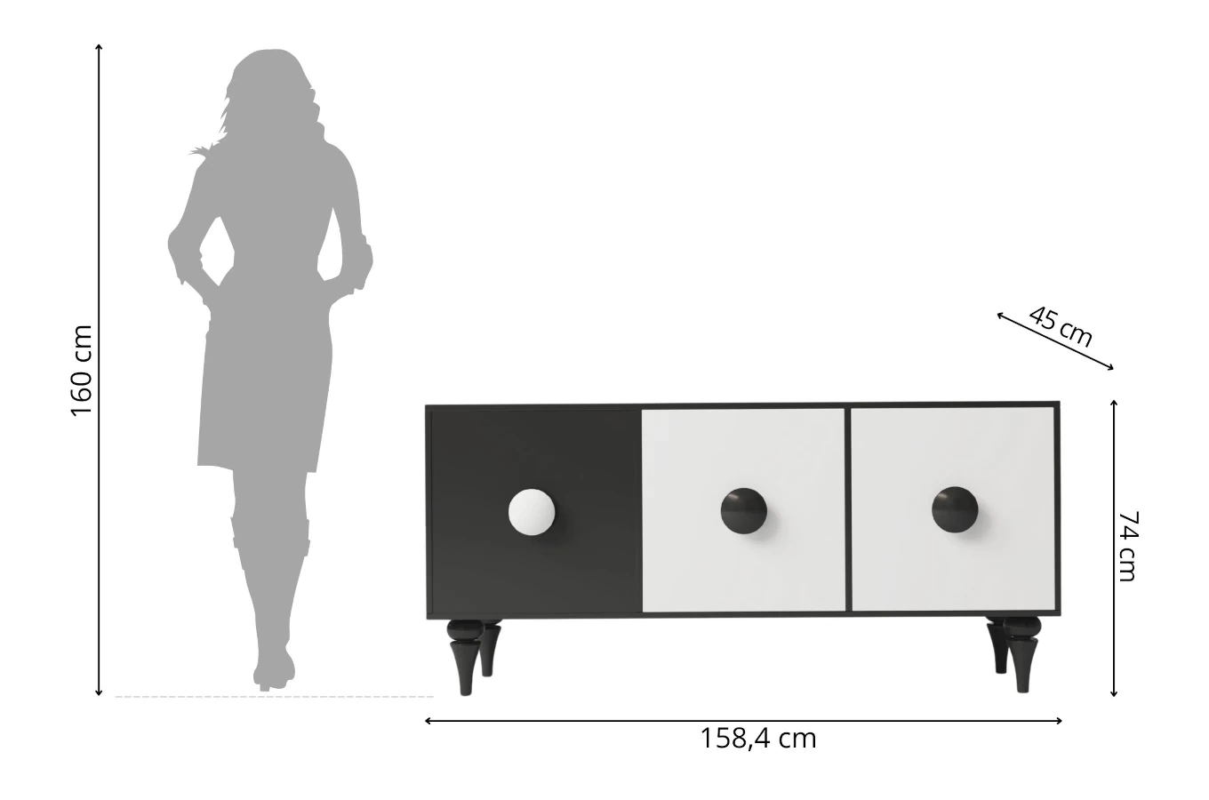 Nowoczesna czarno-biała komoda Dancan PARADIS / szer. 158 cm