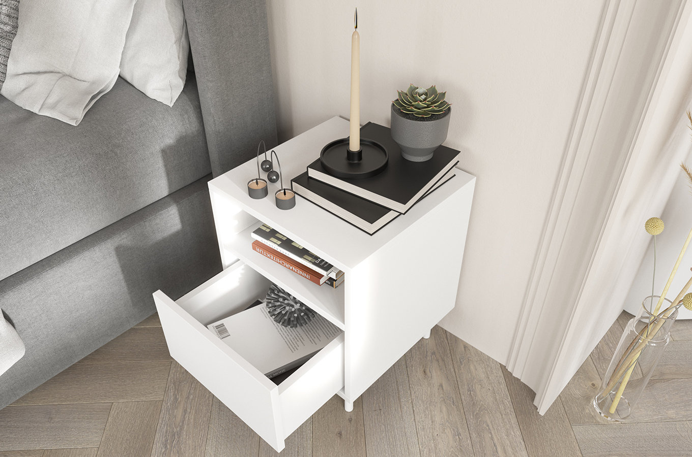 Biała nowoczesna szafka nocna Dancan MIRKA / szer. 40 cm