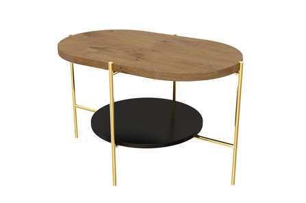 Nowoczesny stolik kawowy Dancan ARENA / złota podstawa + dębowy i czarny blat