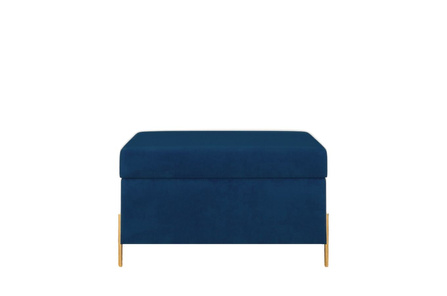Granatowa tapicerowana ławka Dancan BORGO z pojemnikiem, na złotych metalowych nogach