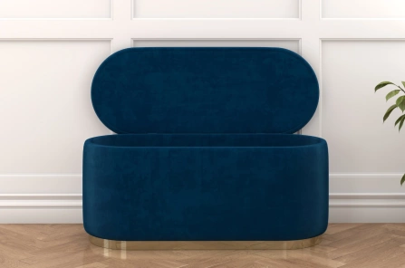 Granatowy owalny puf ze schowkiem Dancan SCARLETT na złotej podstawie