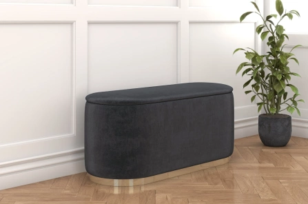 Szary owalny puf ze schowkiem Dancan SCARLETT na złotej podstawie