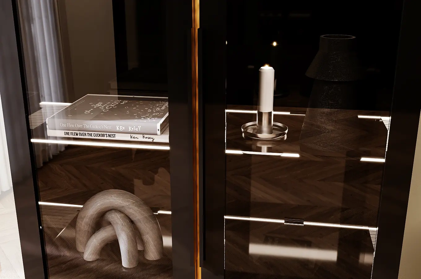 Elegancka czarna witryna Dancan ARTEMISA ze złotymi dodatkami / szer. 100 cm