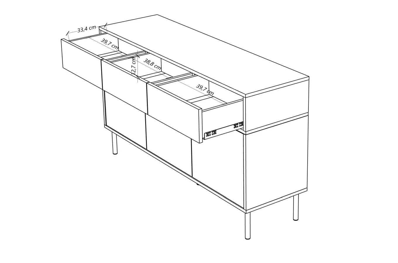Elegancka czarna komoda Dancan MARIKA ze złotymi dodatkami / szer. 137,5 cm