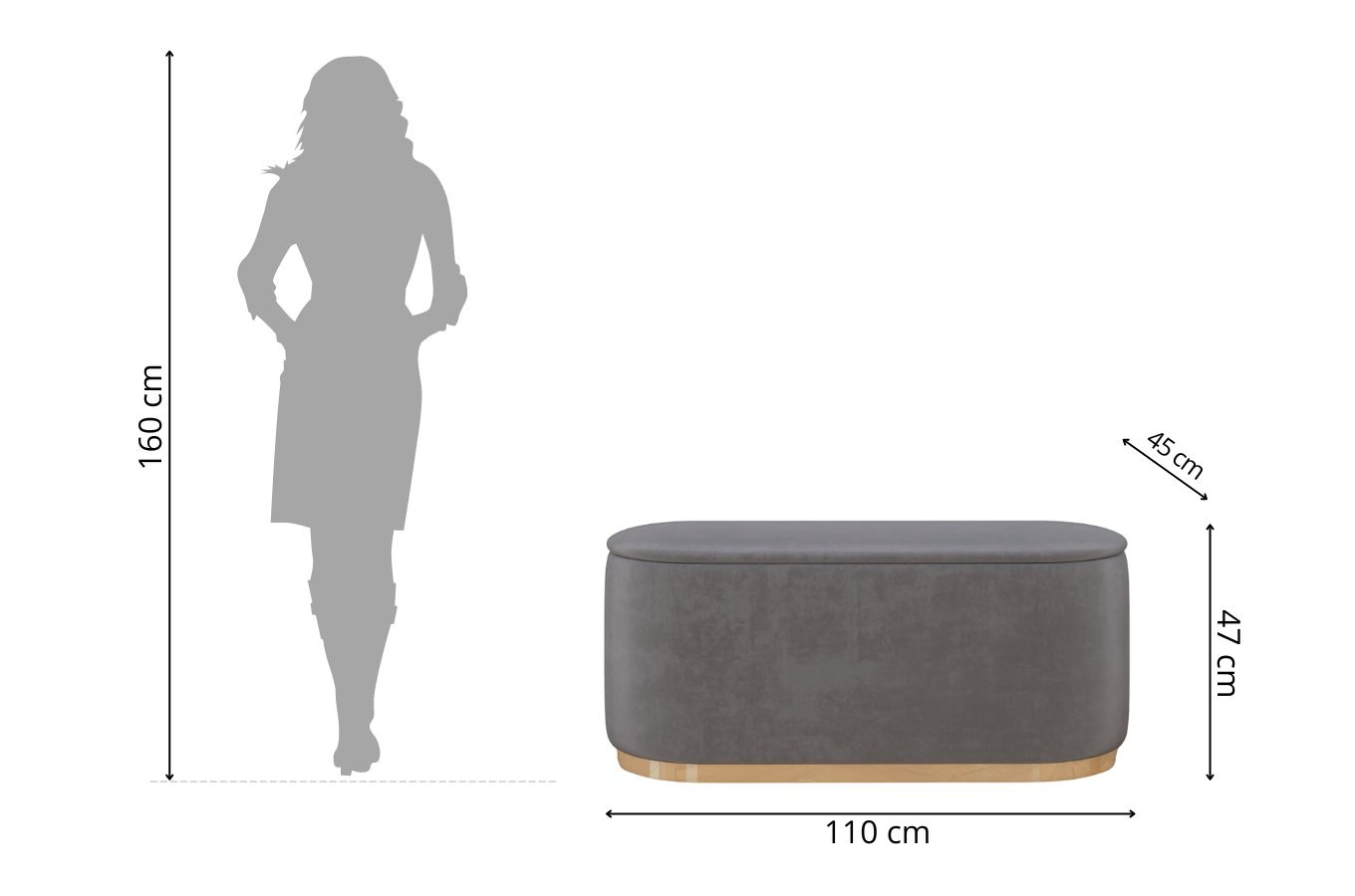 Jasnoszary owalny puf ze schowkiem Dancan SCARLETT na złotej podstawie