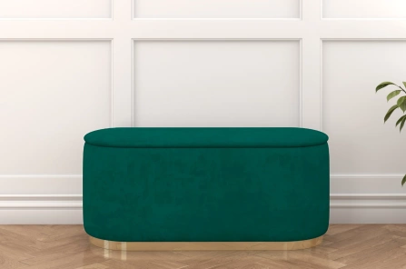 Zielony owalny puf ze schowkiem Dancan SCARLETT na złotej podstawie