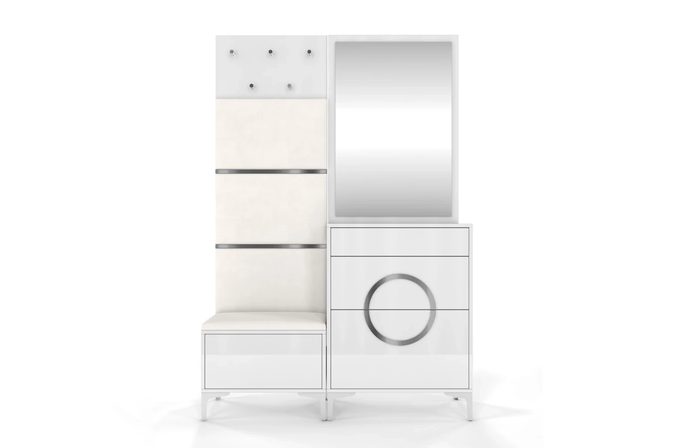 Biało-srebrna komoda Dancan EVELINE wysoki połysk / szer. 70 cm