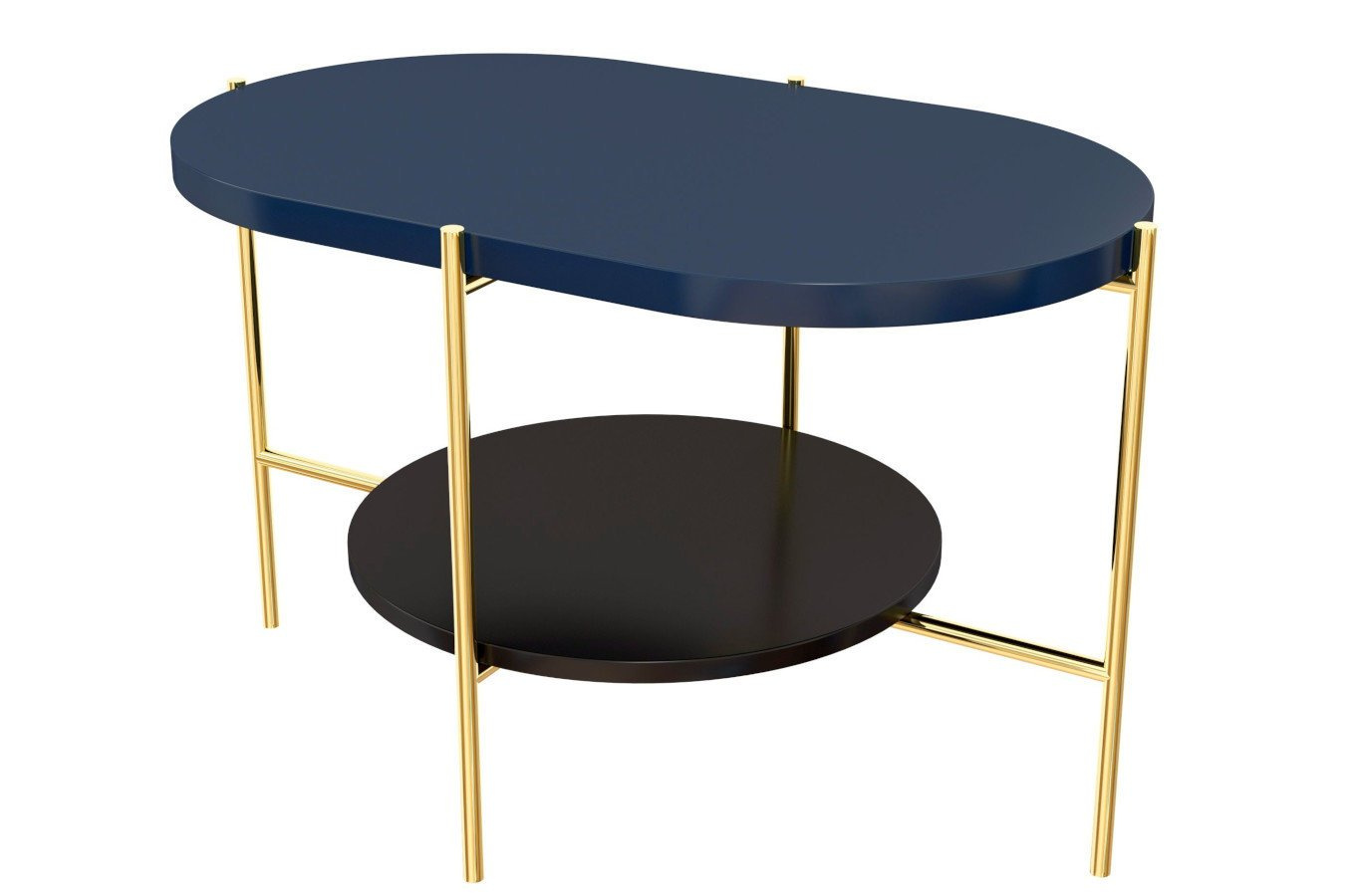Nowoczesny stolik kawowy Dancan ARENA / złota podstawa + granatowy i czarny blat