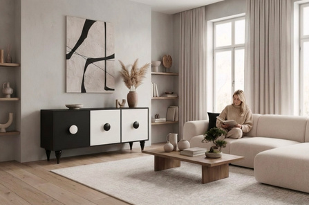 Nowoczesna czarno-biała komoda Dancan PARADIS / szer. 158 cm