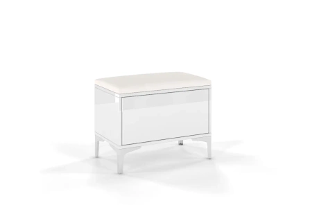 Biało-srebrne siedzisko z pojemnikiem Dancan EVELINE wysoki połysk / szer. 60 cm