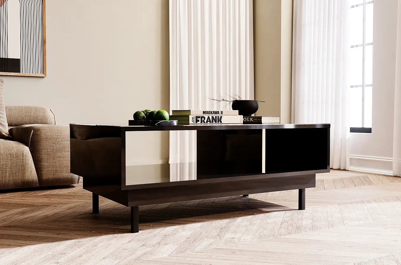 Elegancki czarny stolik Dancan ARTEMISA ze złotymi dodatkami