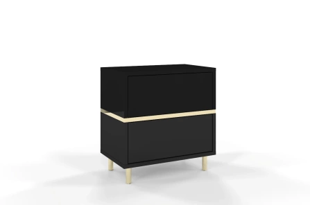 Elegancka czarna szafka nocna Dancan MARIKA ze złotymi dodatkami / szer. 49 cm