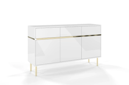 Elegancka biała komoda Dancan MARIKA ze złotymi dodatkami / szer. 137,5 cm