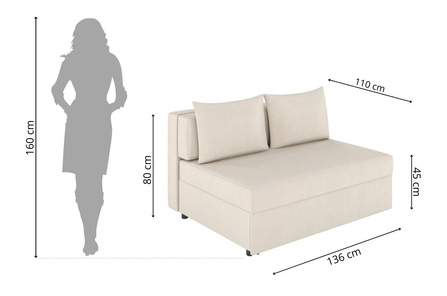 Jasno-szara rozkładana sofa Dancan OLGA z funkcją spania i pojemnikiem na pościel / szerokość 136 cm