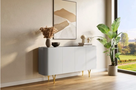 Nowoczesna szara komoda Dancan MONZA ze złotymi nóżkami / szer. 160 cm