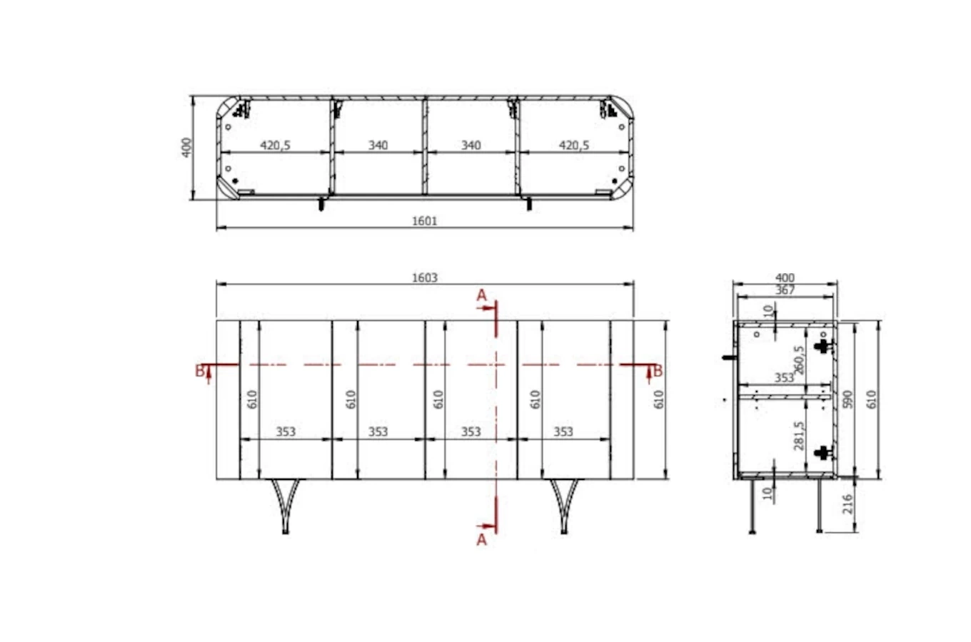 Nowoczesna szara komoda Dancan MONZA ze srebrnymi nóżkami / szer. 160 cm