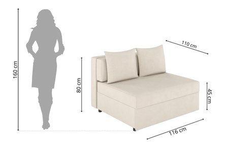 Ciemno-szara rozkładana sofa Dancan OLGA z funkcją spania i pojemnikiem na pościel / szerokość 116 cm