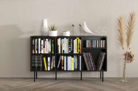 Otwarta komoda / regał w czarnym kolorze Dancan MIRKA / szer. 130 cm