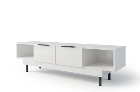 Elegancka biała komoda RTV Dancan ARTEMISA ze złotymi dodatkami / szer. 163 cm