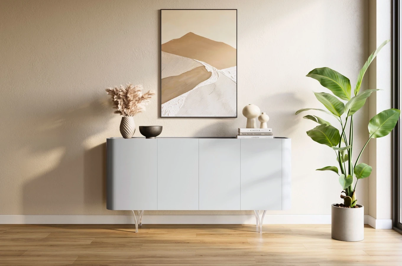 Nowoczesna szara komoda Dancan MONZA ze srebrnymi nóżkami / szer. 160 cm