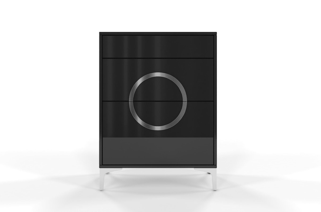 Czarno-srebrna komoda Dancan EVELINE wysoki połysk / szer. 70 cm