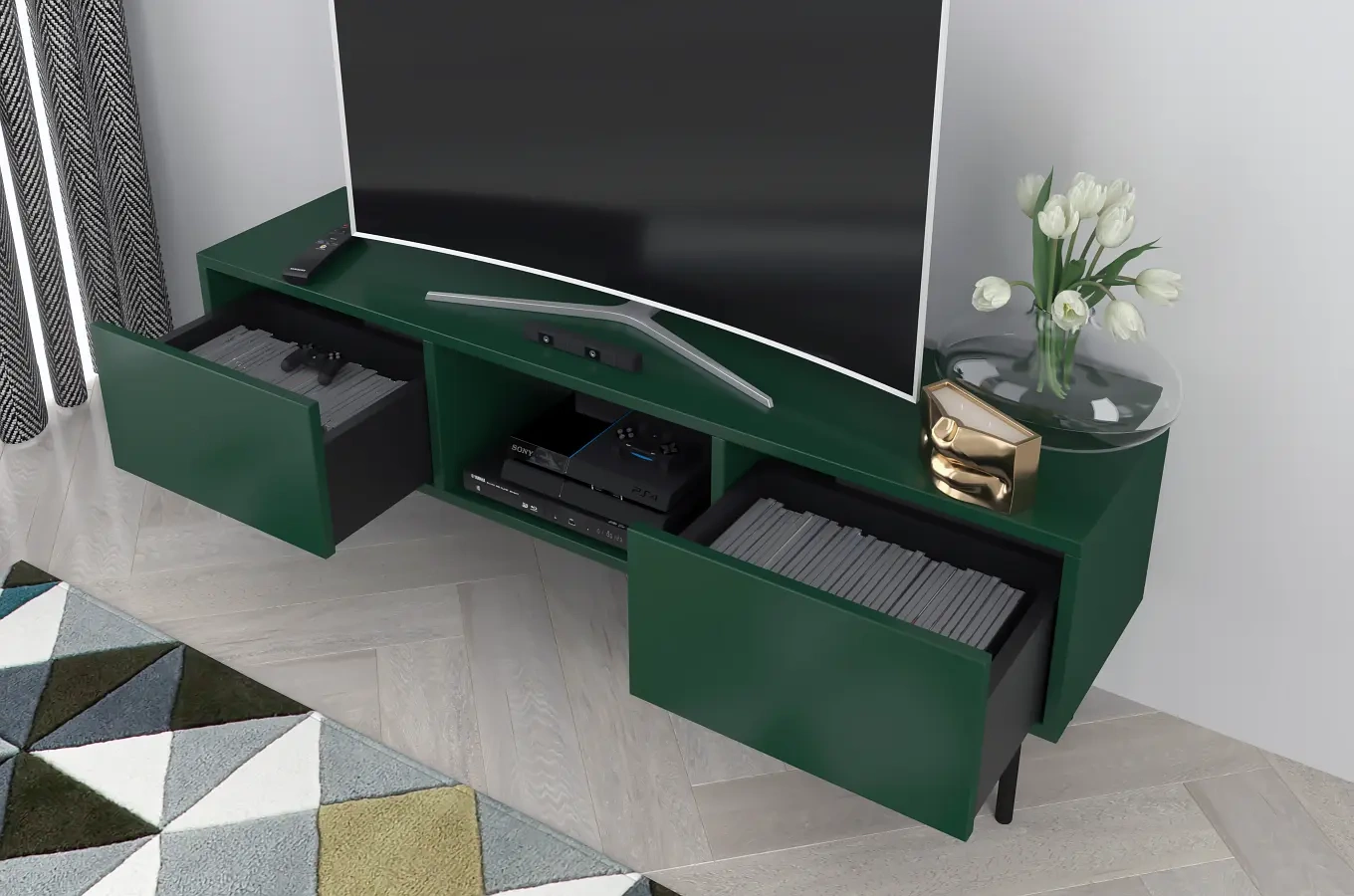 Zielona nowoczesna komoda RTV Dancan MIRKA / szer. 130 cm