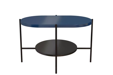 Nowoczesny stolik kawowy Dancan ARENA / czarna podstawa + granatowy i czarny blat