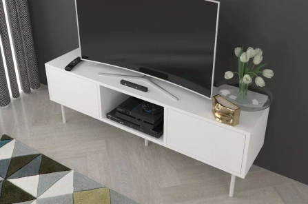 Biała nowoczesna komoda RTV Dancan MIRKA / szer. 130 cm