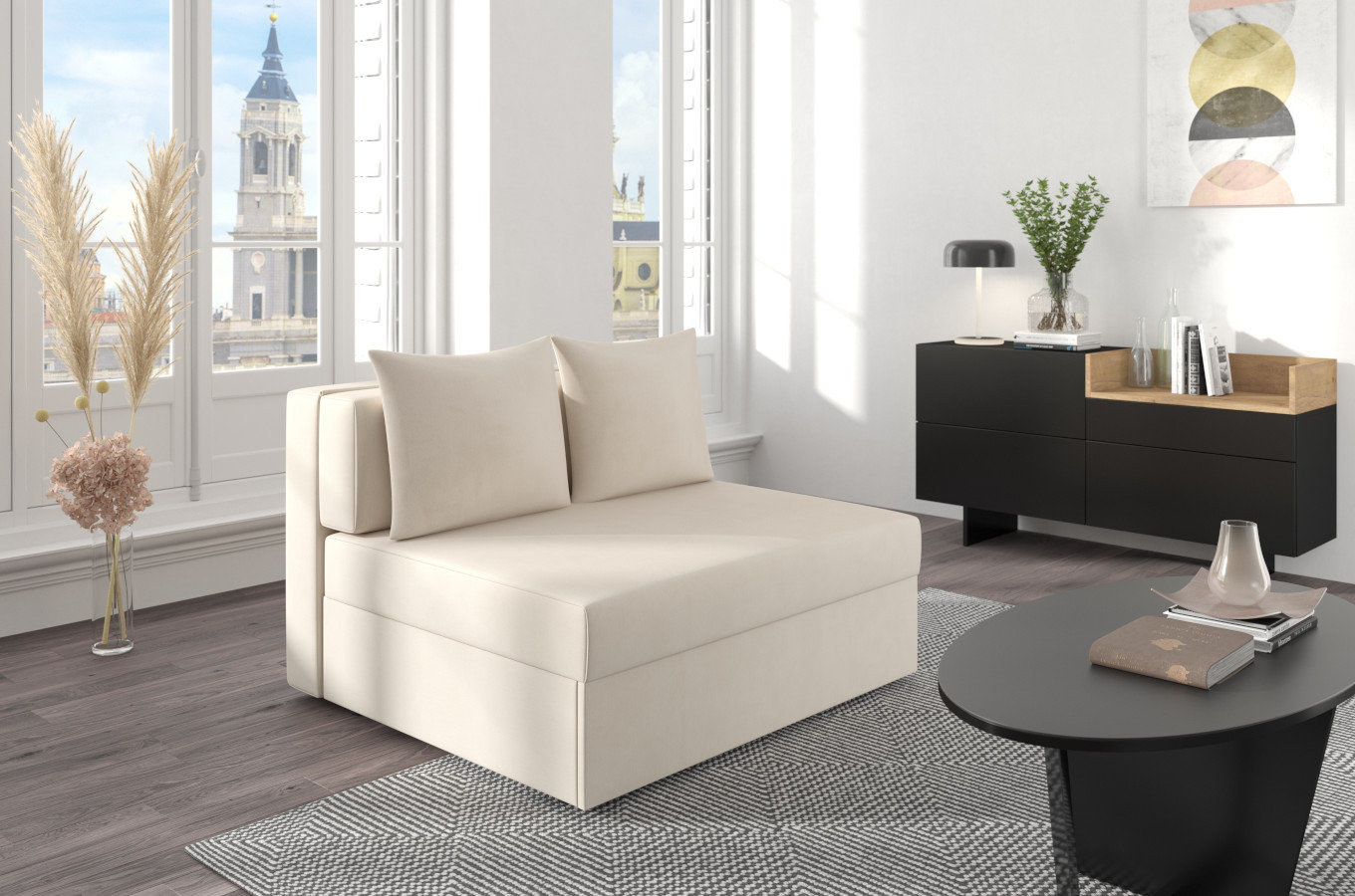 Nowoczesna rozkładana sofa Dancan OLGA z funkcją spania i pojemnikiem na pościel / 4 szerokości + 5 kolorów do wyboru!