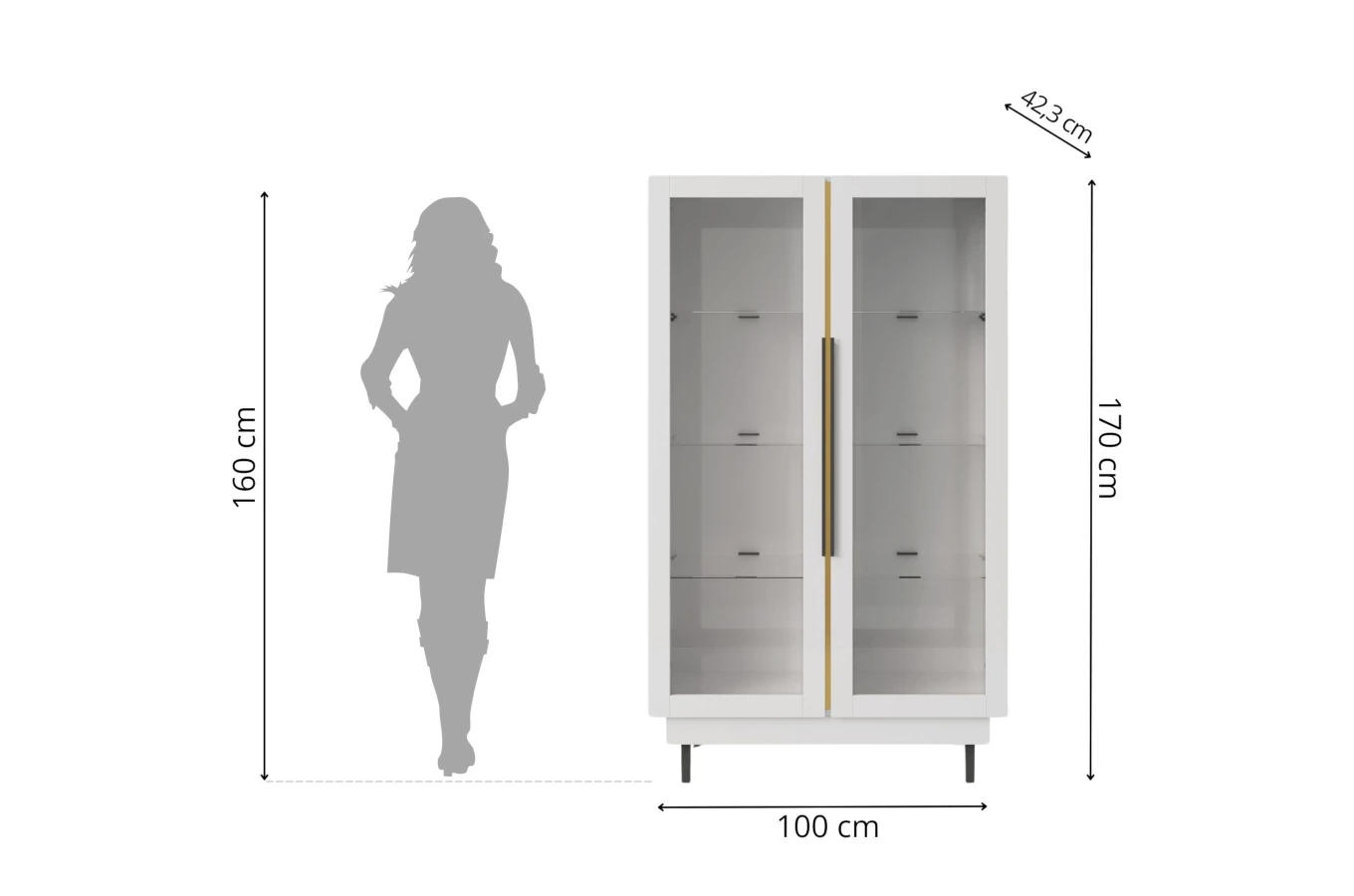 Elegancka biała witryna Dancan ARTEMISA ze złotymi dodatkami / szer. 100 cm