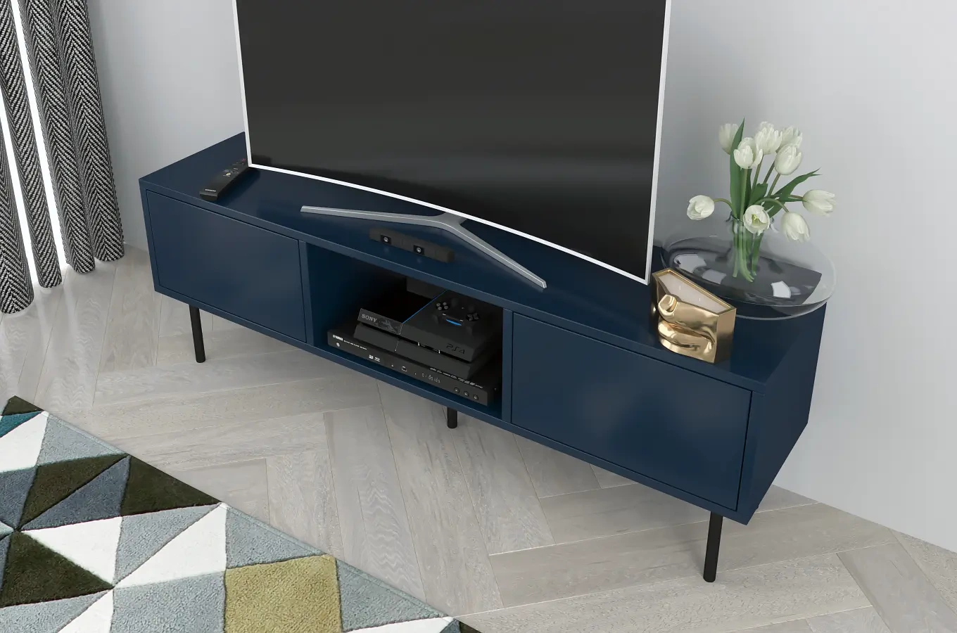 Granatowa nowoczesna komoda RTV Dancan MIRKA / szer. 130 cm