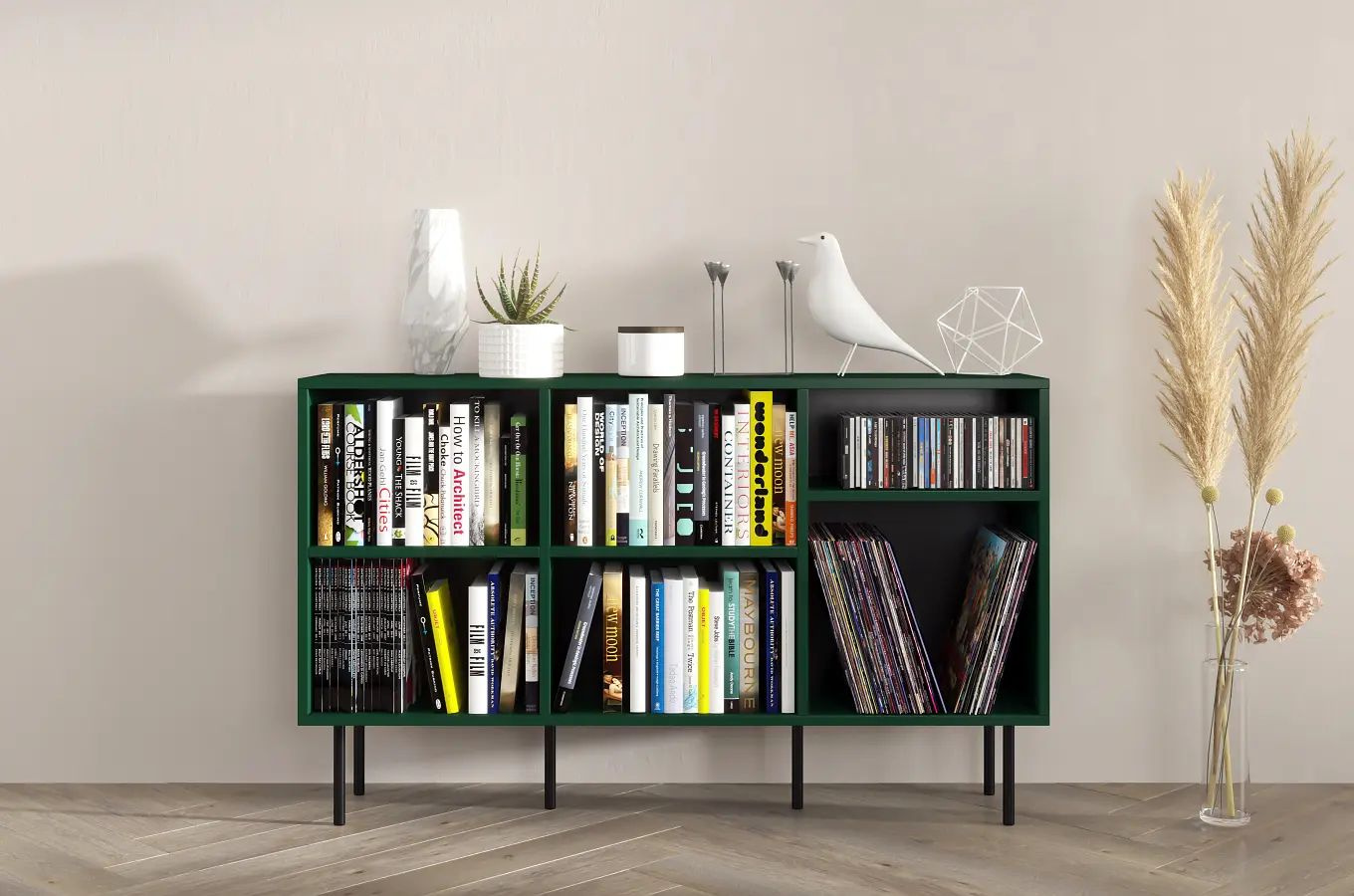 Otwarta komoda / regał w zielonym kolorze Dancan MIRKA / szer. 130 cm